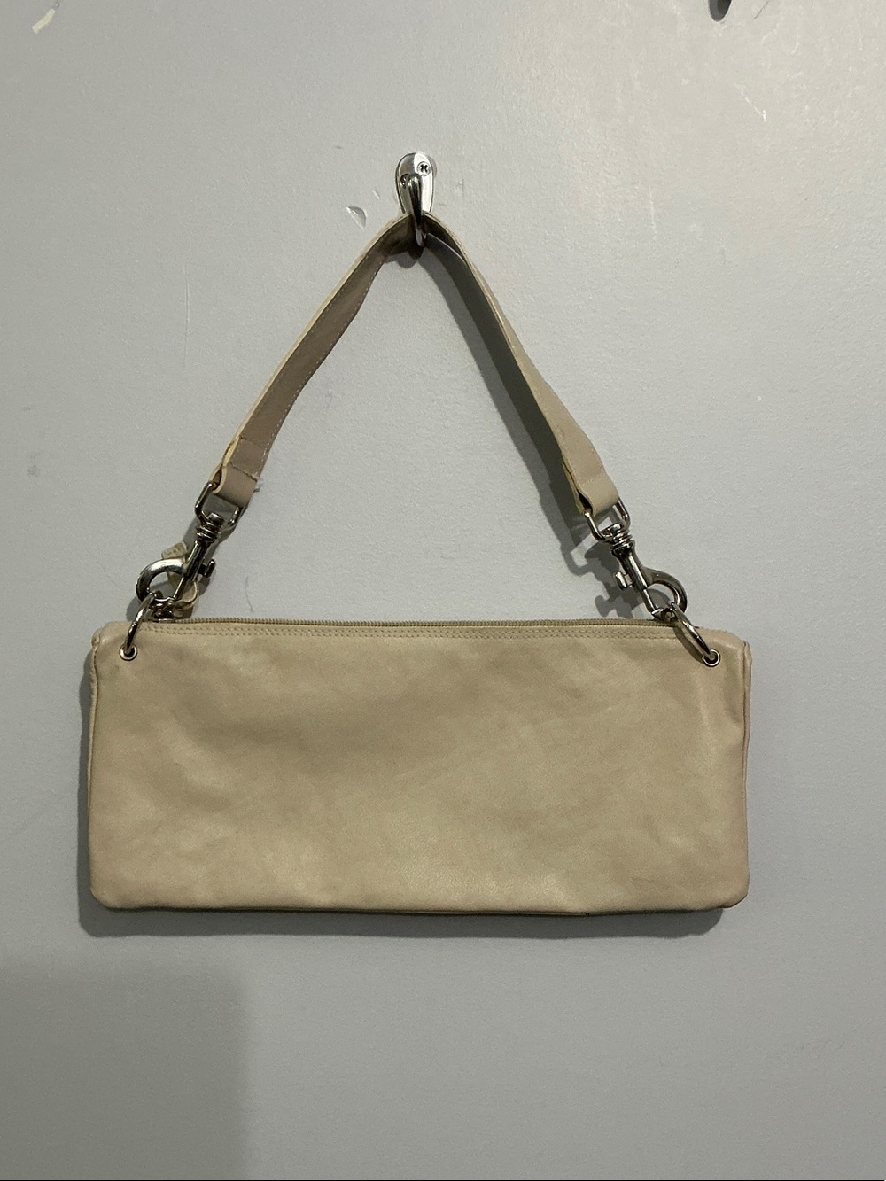 Beige Leather Shoulder Clutch - Women Bags